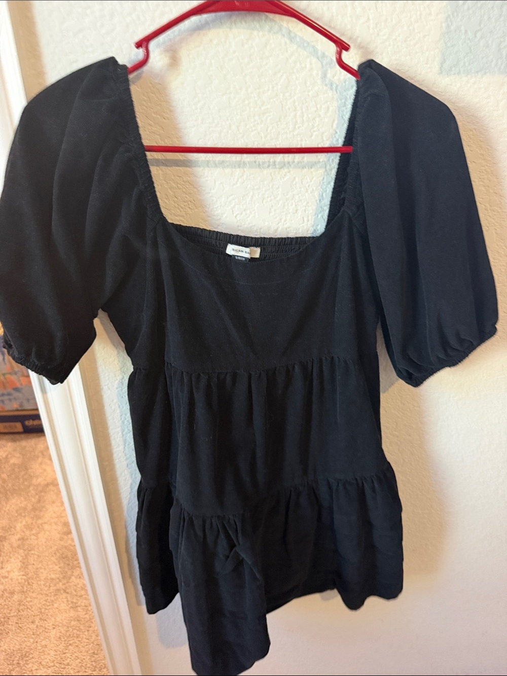 American Eagle Black Puff Sleeve Square Neck Dress